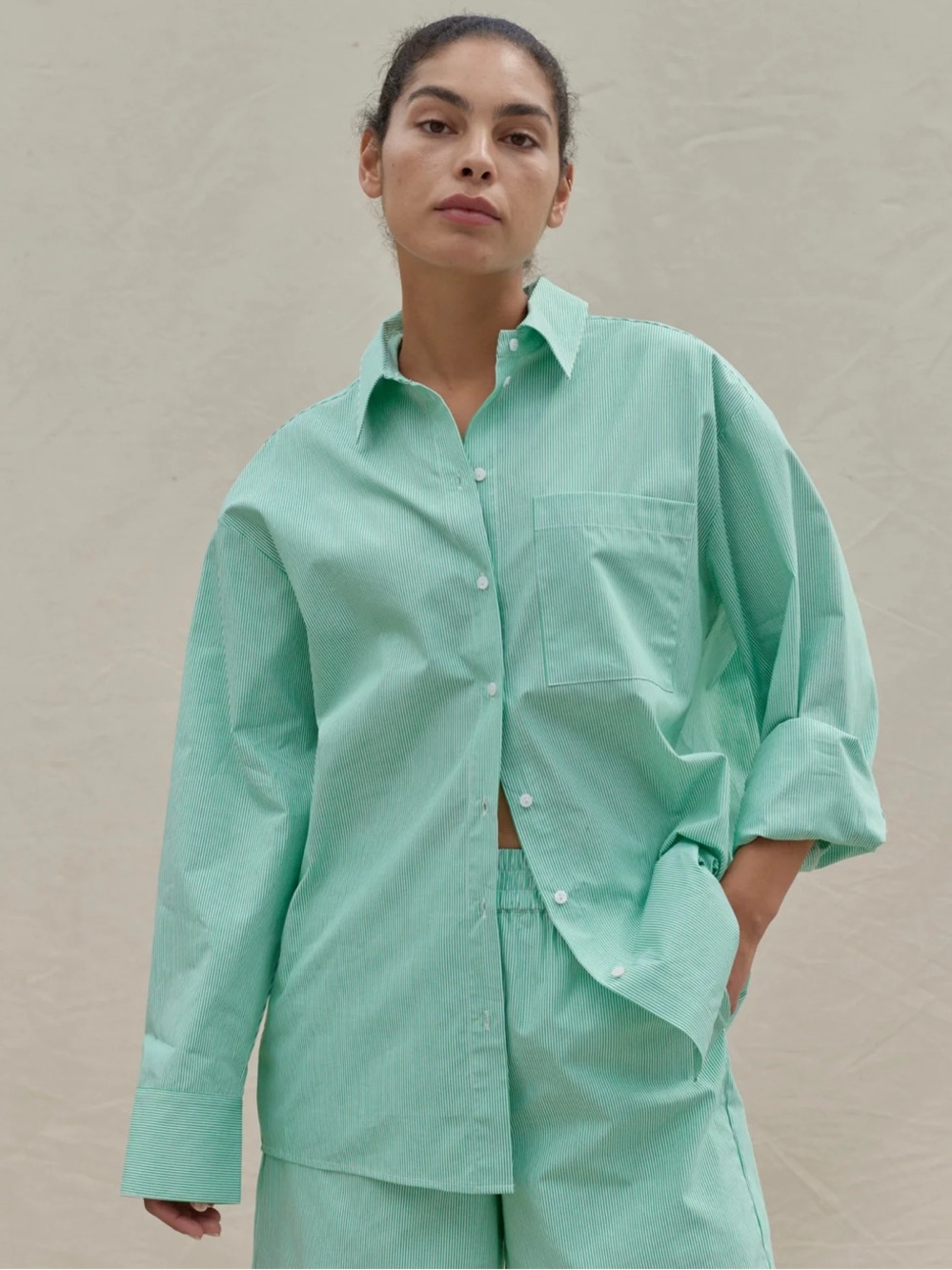 Birgitte Herskind Henriette Shirt Green Stripe Oversized Small Danish Designer